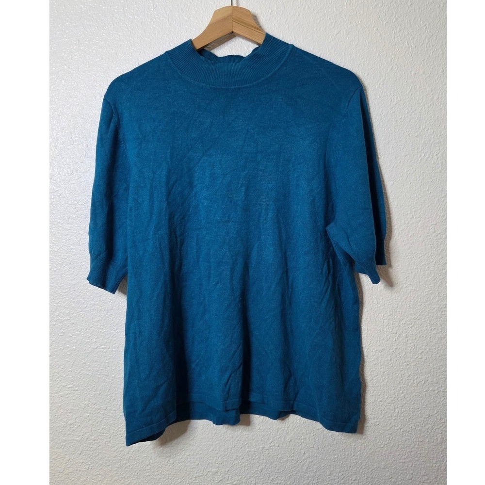 Teal Sweater Top 1X Quiet Luxury Coastal Grandma Minimalist Knit